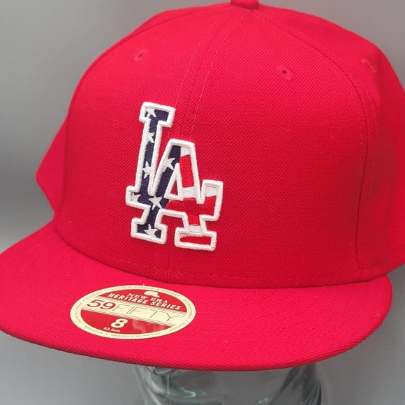 New Era 59Fifty Heritage Series LA Dodgers Red 100% Wool Fitted Hat Size 8 READ! - Picture 3 of 13
